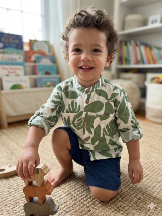 Zara Other - NWT Zara Baby Boy Green Tropical Leaf Button Down Shirt 18-24M